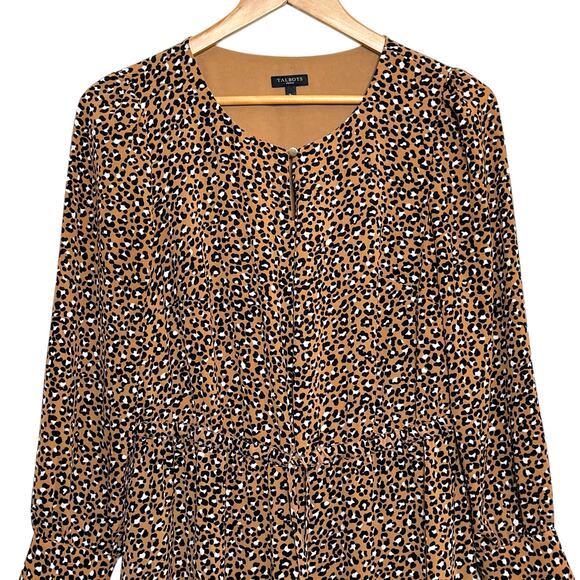 Talbots Petites Size 8P Leopard Print Tiered Key Hole Neckline Dress - Picture 2 of 8